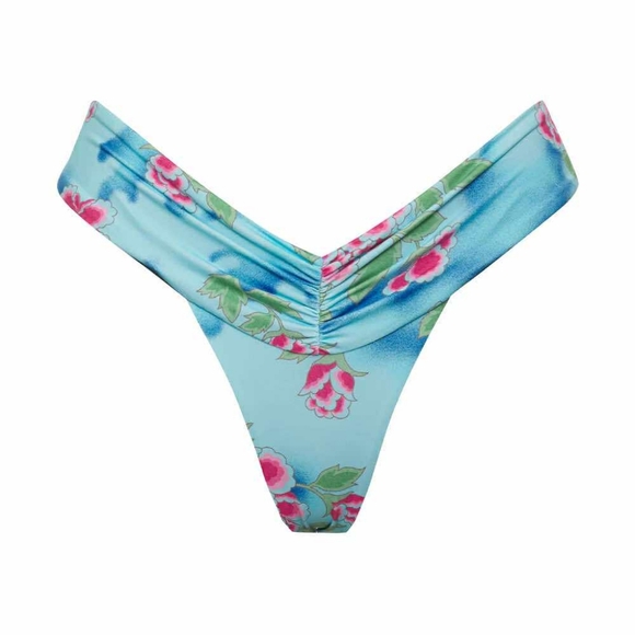 NWT $85 FRANKIE'S BIKINIS Dexter Floral Thong Bikini Bottom Blue Daquiri XL - Picture 1 of 5